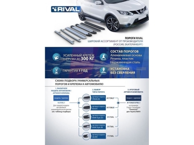 Пороги алюминиевые Rival Silver New для Honda Pilot 2016-2021