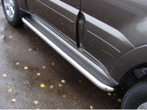 Пороги с площадкой нержавеющий лист 60 мм для Mitsubishi Pajero 4 № MITPAJ413-06